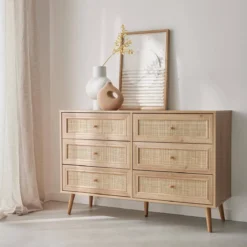 sweeek Cassettiera effetto legno e canna a 6 cassetti