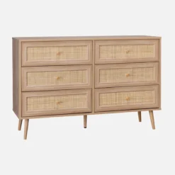 sweeek Cassettiera effetto legno e canna a 6 cassetti