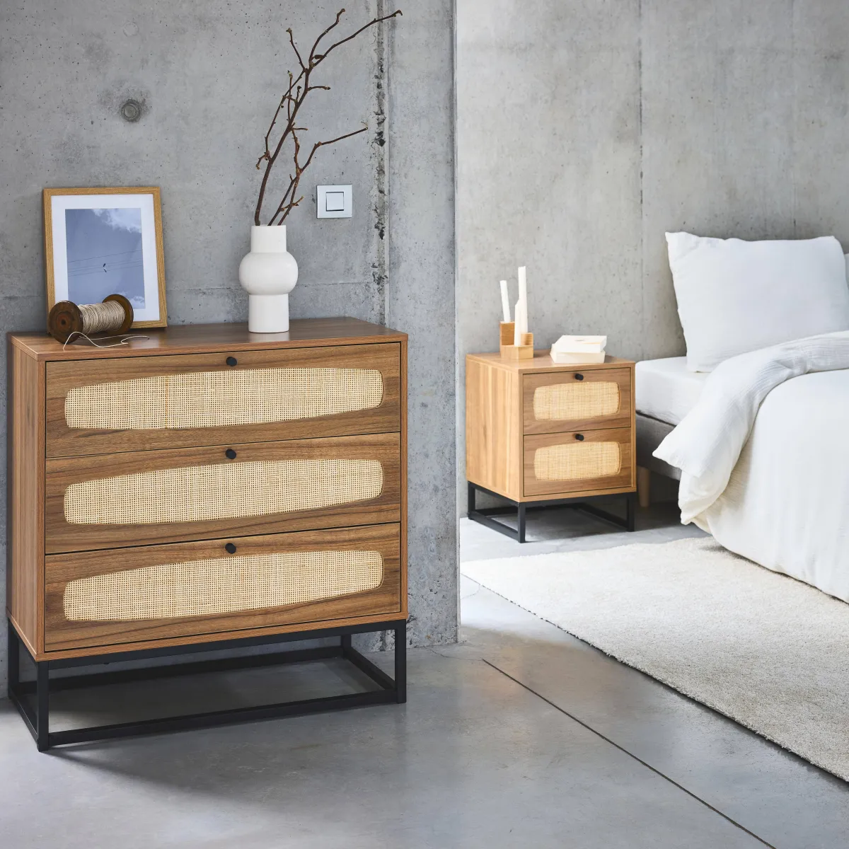 sweeek Cassettiera effetto legno e canna, 3 cassetti