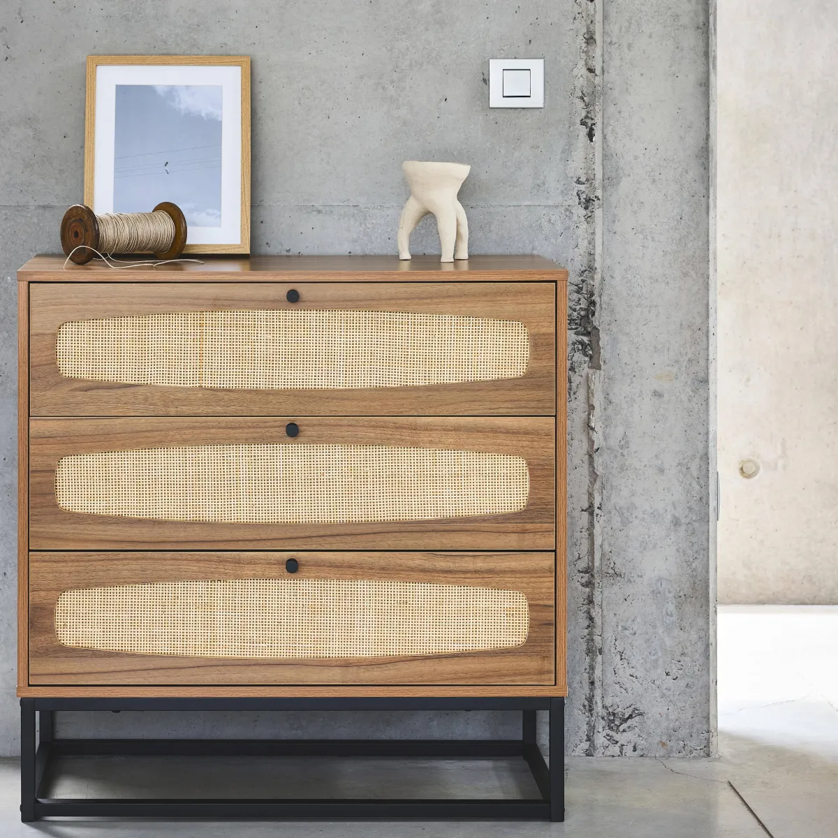 sweeek Cassettiera effetto legno e canna, 3 cassetti
