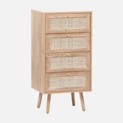 sweeek Cassettiera effetto legno e canna da zucchero a 4 cassetti
