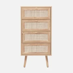 sweeek Cassettiera effetto legno e canna da zucchero a 4 cassetti