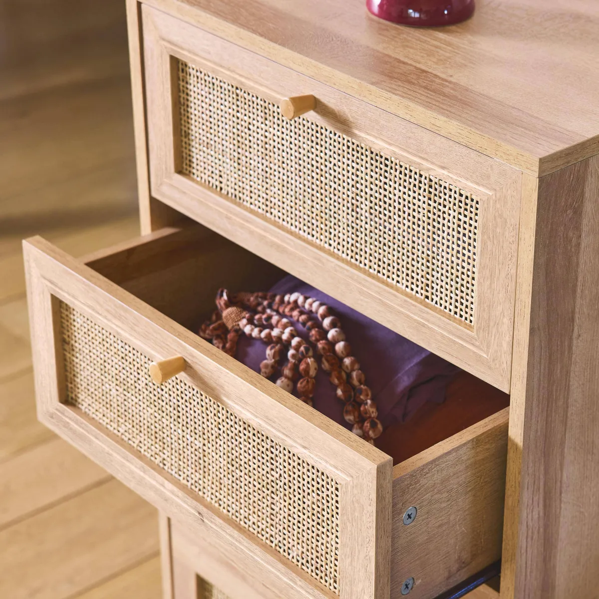 sweeek Cassettiera effetto legno e canna da zucchero a 4 cassetti
