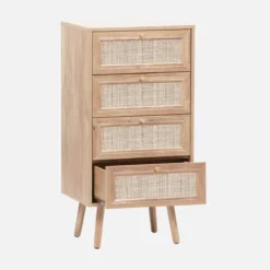 sweeek Cassettiera effetto legno e canna da zucchero a 4 cassetti