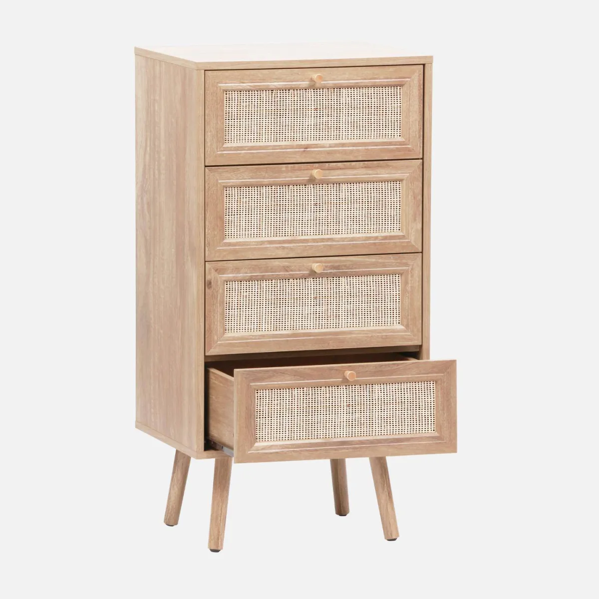 sweeek Cassettiera effetto legno e canna da zucchero a 4 cassetti