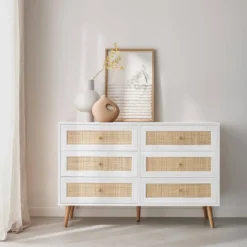 Cassettiera effetto legno e canna a 6 cassetti