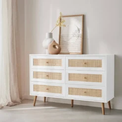 Cassettiera effetto legno e canna a 6 cassetti