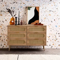 sweeek Cassettiera in legno e canna arrotondata, 6 cassetti