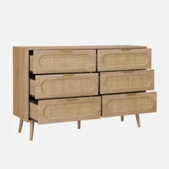 sweeek Cassettiera in legno e canna arrotondata, 6 cassetti