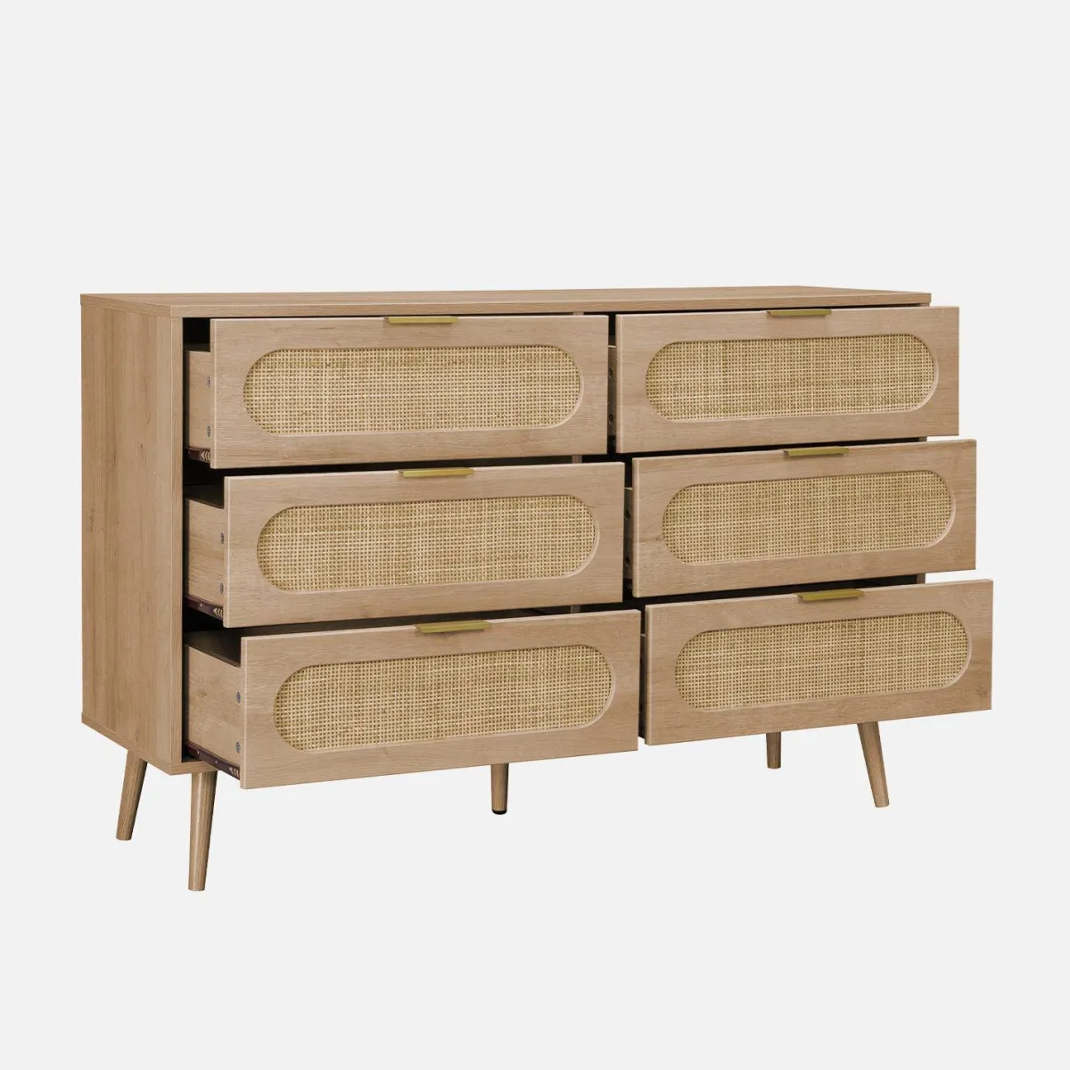 sweeek Cassettiera in legno e canna arrotondata, 6 cassetti