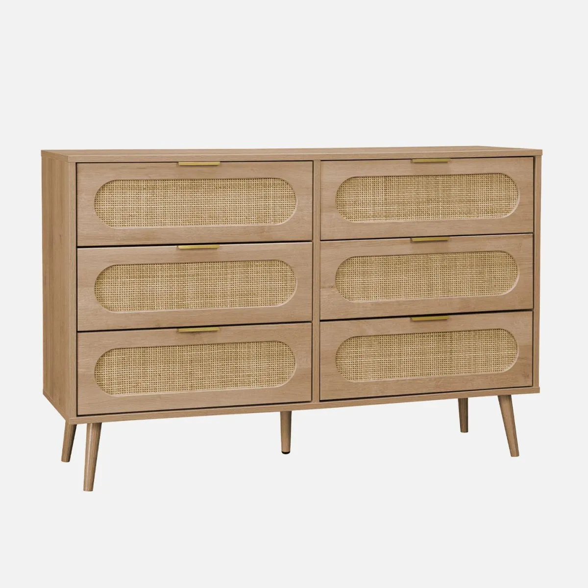 sweeek Cassettiera in legno e canna arrotondata, 6 cassetti