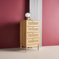 sweeek Cassettiera in legno e canna con 4 cassetti