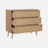sweeek Cassettiera in legno e canna intrecciata, 3 cassetti