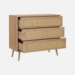 sweeek Cassettiera in legno e canna intrecciata, 3 cassetti