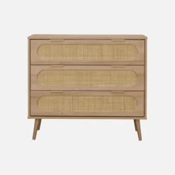 sweeek Cassettiera in legno e canna intrecciata, 3 cassetti