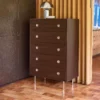 sweeek Cassettiera vintage decorata in legno e acciaio inossidabile, 5 cassetti