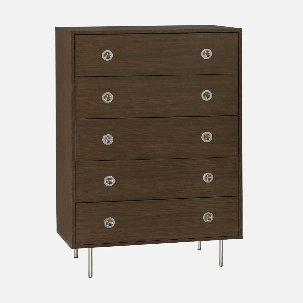 sweeek Cassettiera vintage decorata in legno e acciaio inossidabile, 5 cassetti
