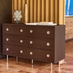 sweeek Cassettiera vintage decorata in legno e acciaio inossidabile, 6 cassetti