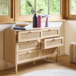 sweeek Cassettone con effetto canna e legno a 6 cassetti