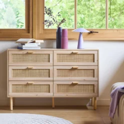 sweeek Cassettone con effetto canna e legno a 6 cassetti