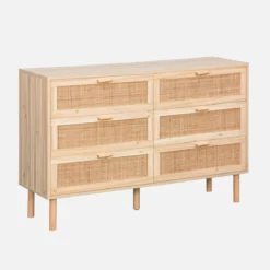 sweeek Cassettone con effetto canna e legno a 6 cassetti