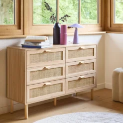 sweeek Cassettone con effetto canna e legno a 6 cassetti