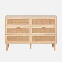 sweeek Cassettone con effetto canna e legno a 6 cassetti