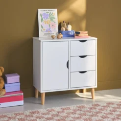 sweeek Cassettone per bambini, 1 anta e 3 cassetti