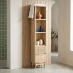 sweeek Colonna di stoccaggio decorativa in legno con 3 ripiani e 2 cassetti