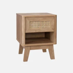 sweeek Comodino con cassetto e nicchia, effetto legno e cannage