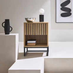 sweeek Comodino contemporaneo effetto legno scanalato con 1 cassetto