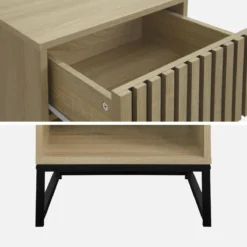 sweeek Comodino contemporaneo effetto legno scanalato con 1 cassetto