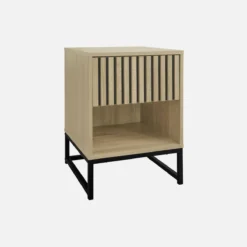 sweeek Comodino contemporaneo effetto legno scanalato con 1 cassetto