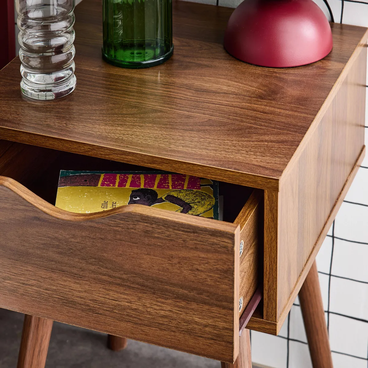 sweeek Comodino effetto legno 1 cassetto marrone