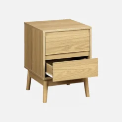 sweeek Comodino effetto legno con due cassetti