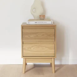 sweeek Comodino effetto legno con due cassetti