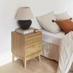 sweeek Comodino effetto legno con due cassetti