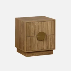 sweeek Comodino effetto legno di mango scanalato a 2 cassetti