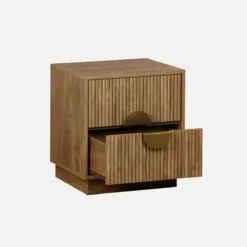 sweeek Comodino effetto legno di mango scanalato a 2 cassetti