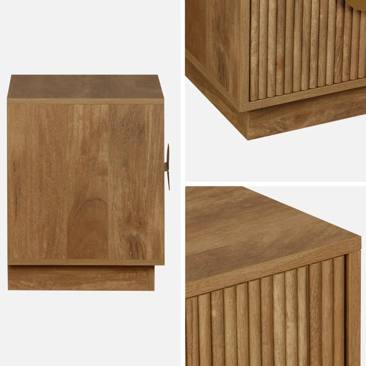 sweeek Comodino effetto legno di mango scanalato a 2 cassetti
