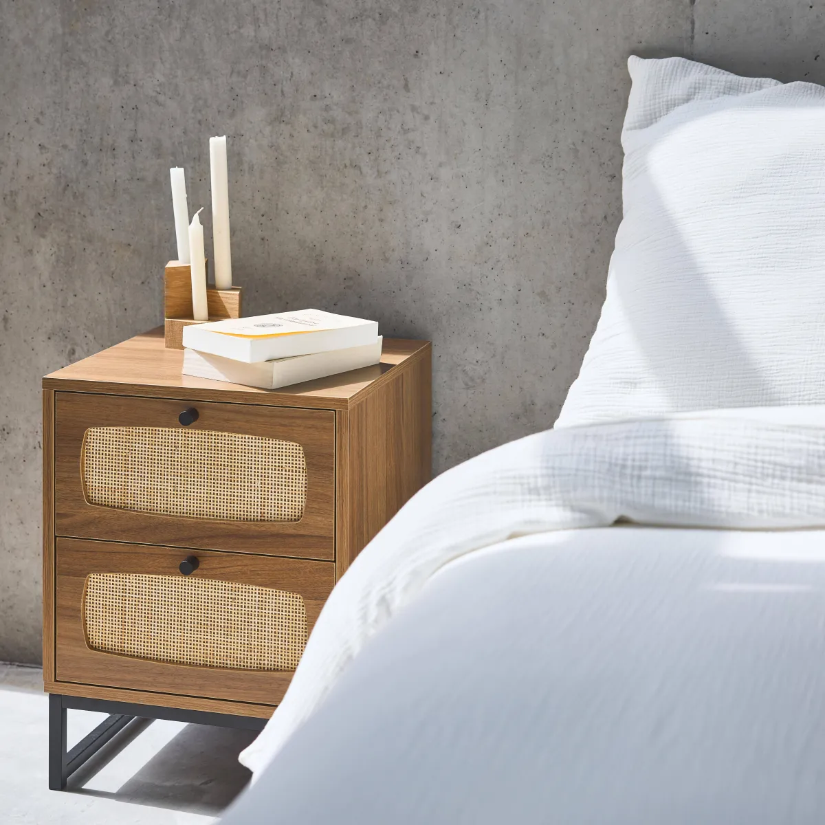 sweeek Comodino effetto legno e canna