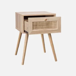 sweeek Comodino effetto legno e intrecciatura cannage, 1 cassetto