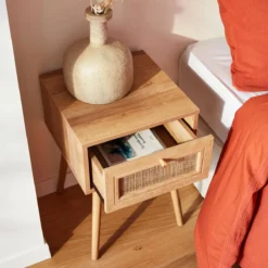 sweeek Comodino effetto legno e intrecciatura cannage, 1 cassetto