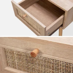 sweeek Comodino effetto legno e intrecciatura cannage, 1 cassetto