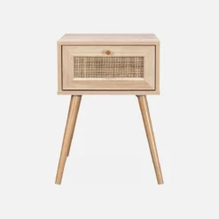 sweeek Comodino effetto legno e intrecciatura cannage, 1 cassetto