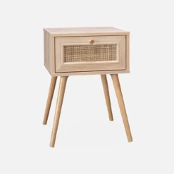 sweeek Comodino effetto legno e intrecciatura cannage, 1 cassetto