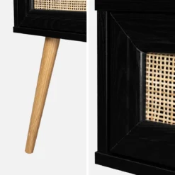 Comodino effetto legno e intrecciatura cannage, 1 cassetto
