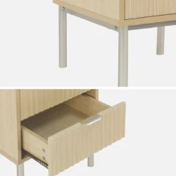sweeek Comodino effetto legno e metallo scanalato