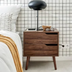 sweeek Comodino in legno tinto noce, 2 cassetti