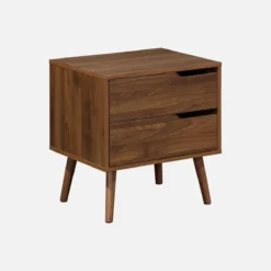 sweeek Comodino in legno tinto noce, 2 cassetti